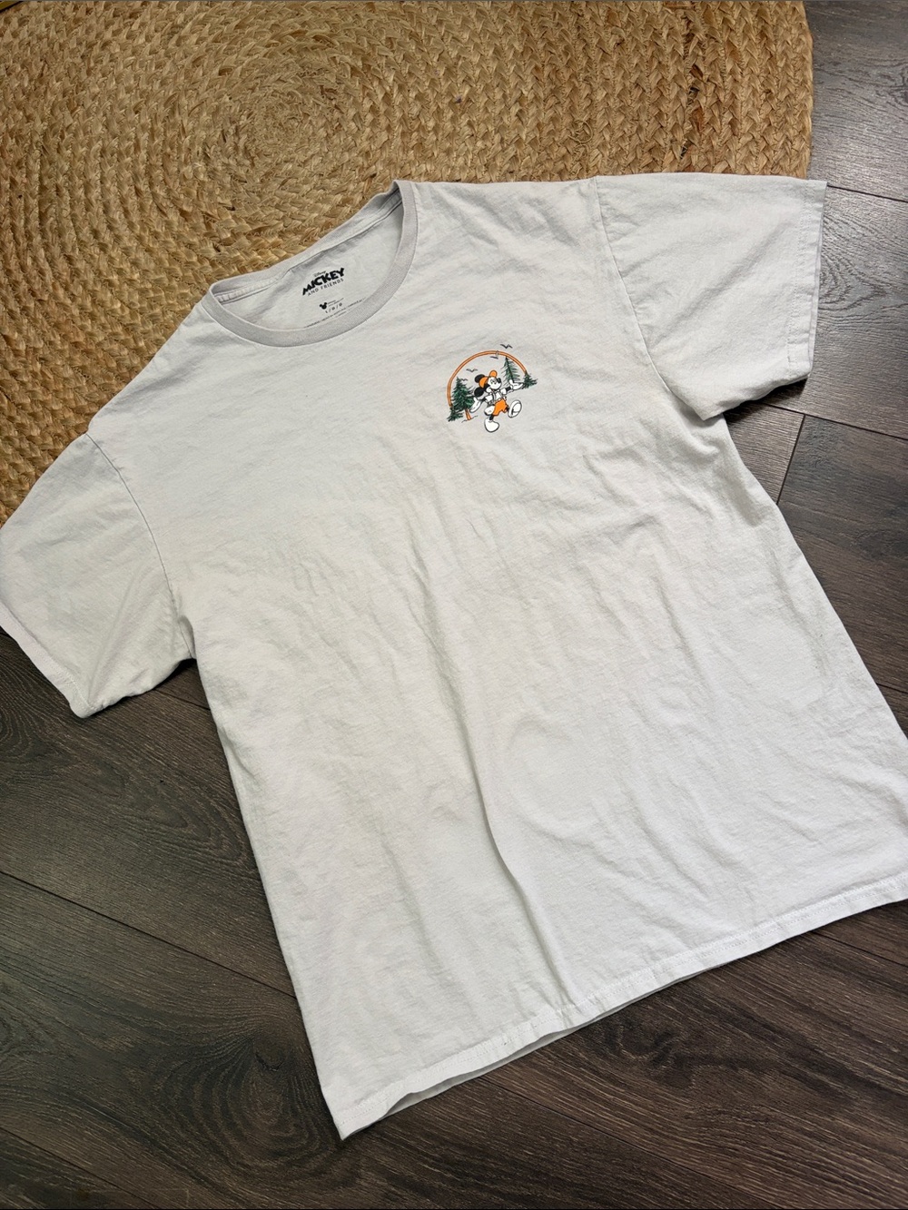 Disney White Tee with Outdoor Mickey and Goofy Graphic